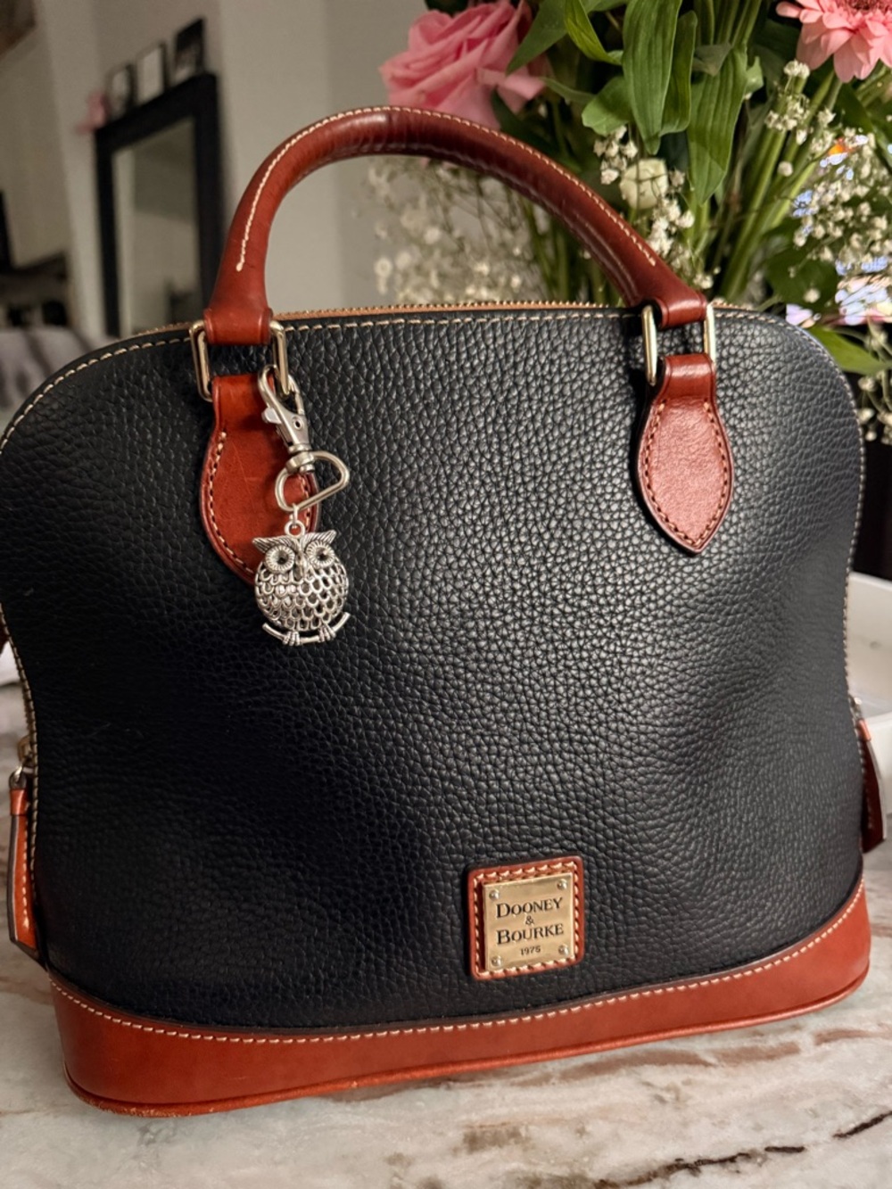 Dooney & Bourke Pebbled Leather Dome Satchel Black Brown Classic  Handbag - Picture 13 of 16